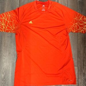 Adidas Men's Bright Orange Tee with Gold Accents